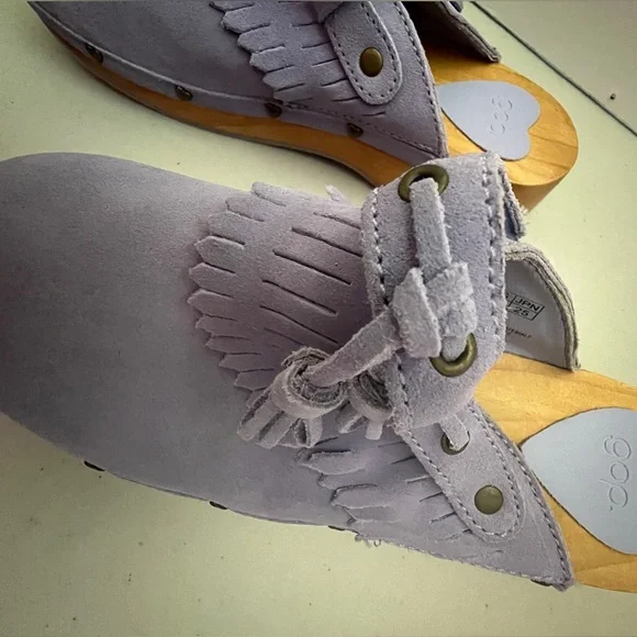 👧🏻💜👡GAP Lilac🦄 Suede Leather Wood Clogs 💟 NWT - Picture 5 of 8